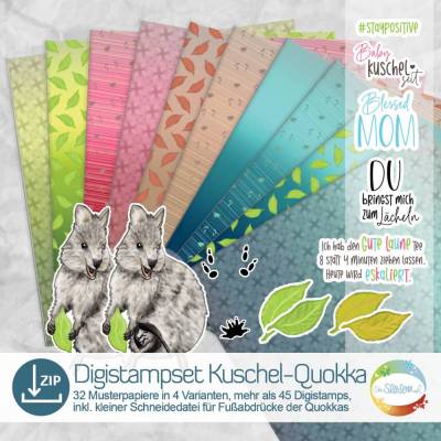 Digistampset Kuschel-Quokkas, Digis, Sayings und Digipapiere rund um die Themen Lächeln, Mama sein, Kuscheln, Glück
