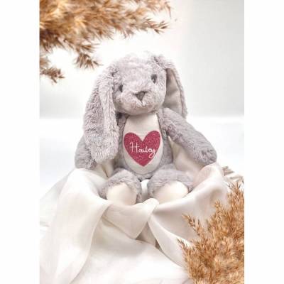 Kuscheltier Hase personalisiert mit Glitzer Herz und Name | Osterhase