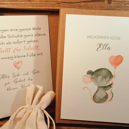 Geschenk zur Geburt personalisiert - Geldgeschenk zum Baby mit Namen - kleines Mäuschen Geschenkset Mädchen - Geschenk