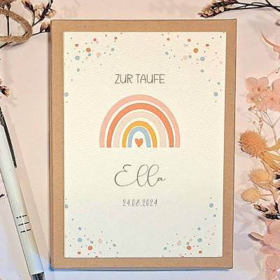 Taufgeschenk personalisiert Mädchen – Geldgeschenk Taufe Geschenkbox mit Karte & Leinensäckchen