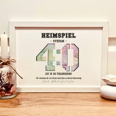 Geldgeschenk personalisiert zum 40. Geburtstag Mann – Fußball Heimspiel Geschenk mit Widmung