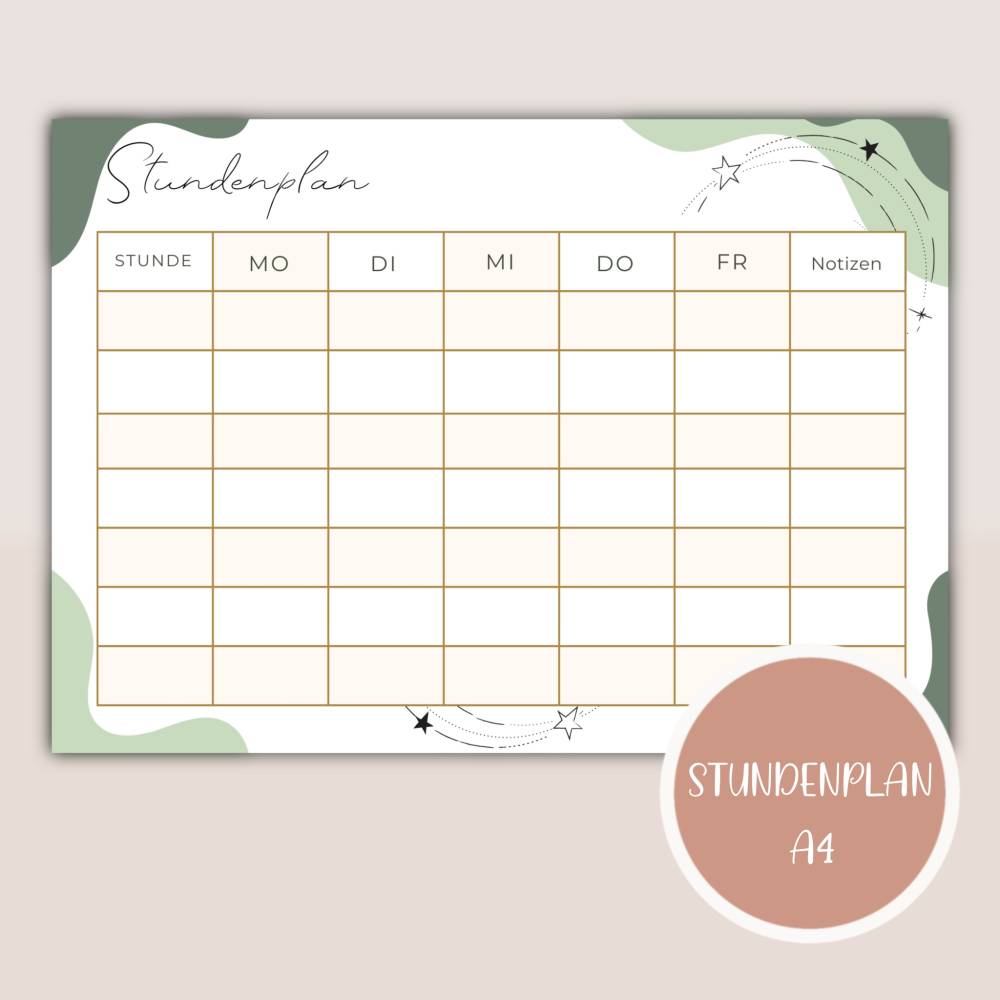 Stundenplan zum Ausdrucken A4 | Planer&Listen Printables Bild 1