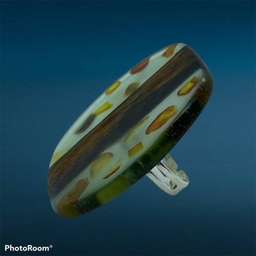 Ring Holz & Bernstein Silberring 925er Silber mit echtem Bernstein Naturbernstein