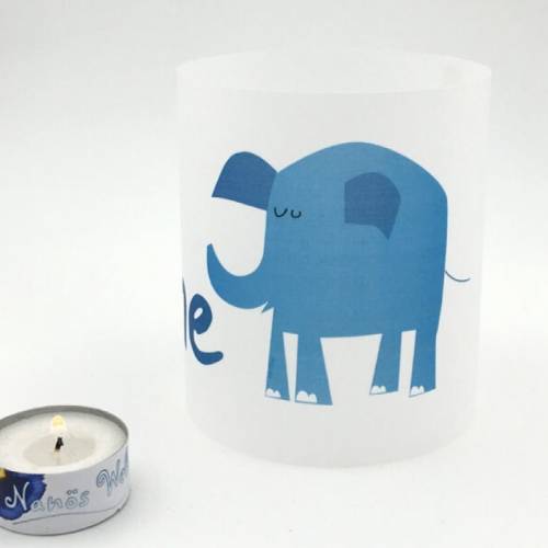 blauer Elefant personalisiertes Licht mit Name Transparentpapier umweltfreundlich