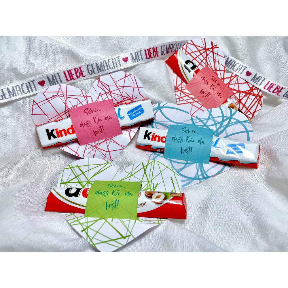 4 Herz Banderole Duplo oder Kinderriegel, Schön, dass Du da bist! Gastgeschenk Kommunion, Ostern, Konfirmation Tischdeko Bild 2