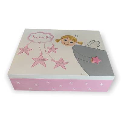 Erinnerungskiste Schutzengel – Individuelle Erinnerungsbox mit Name zur Taufe, Kommunion & Konfirmation