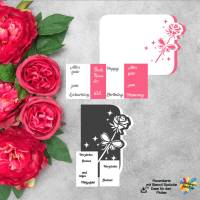Plotterdatei Rosenkarte mit Stencil Sprüchen – SVG, DXF & PDF | Kreative Bastelvorlage