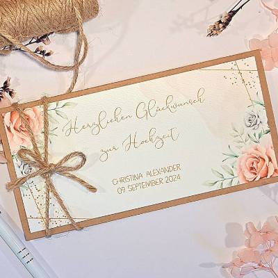 Personalisierte, romantische Hochzeitskarte – Handgemachte Glückwunschkarte & Geldgeschenk Verpackung für das Brautpaar