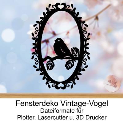 Plotterdatei  Lasercutter  3D Druck Fensterbild Vintage-Vogel