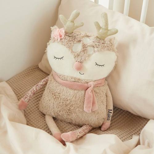 Kuscheltier Reh Kissen Personalisiert mit Name / Mädchen Geschenk / Babygeschenk / Kindergeburtstag Geschenkidee