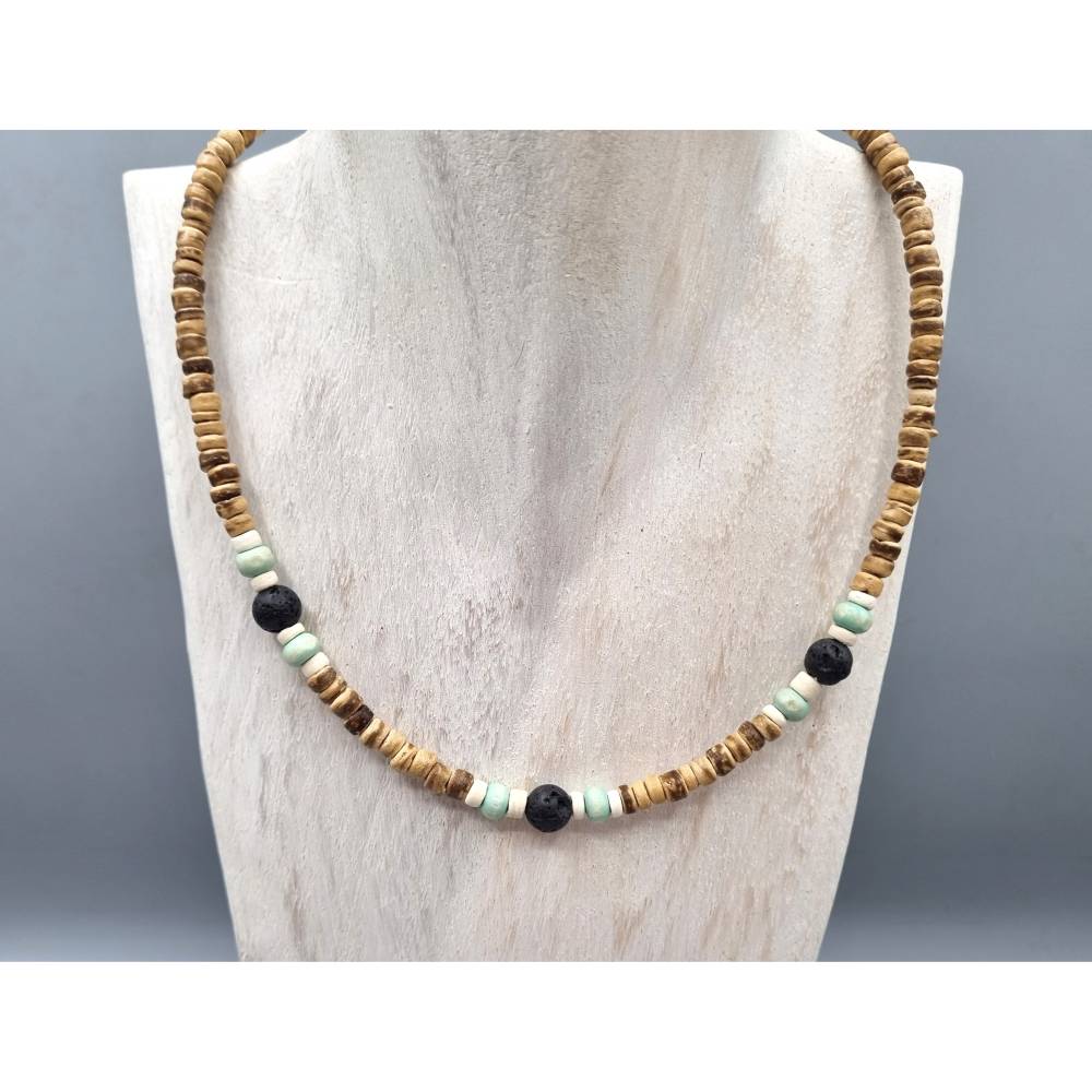 Surferkette Aus Holz Und Jaspis Perlen, Surfer Kette Für Herren & Damen, Edelstein Kette  Holzperlen Kette