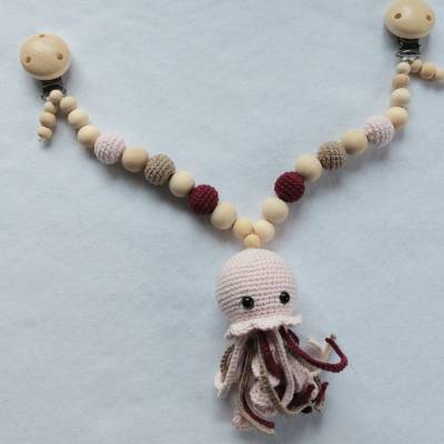 Kinderwagenkette mit gehäkelter Qualle / Oktopus und Kügelchen - auch in anderen Farben möglich