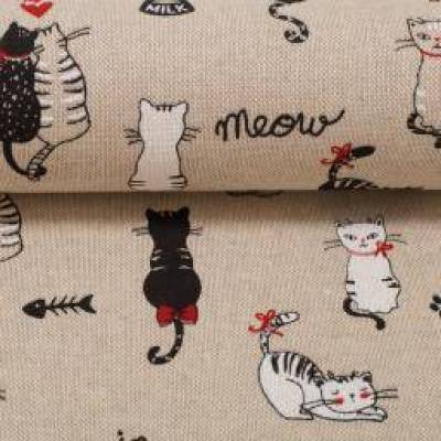 Deko Druck Emil Leinenoptik Katzen beige (1m /12,00€)