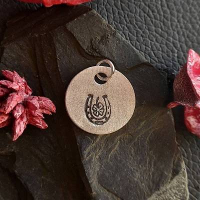 Amulett Glücksbringer mit Hufeisen und Kleeblatt, 999 Silber