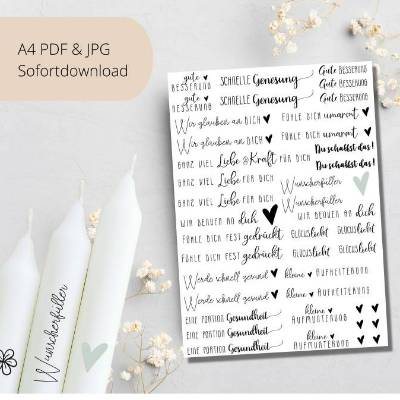 PDF Vorlage für Kerzen I Genesungswünsche Gesundheit I Kerzentattoo Stabkerzen Wasserschiebefolie | Druckvorlage