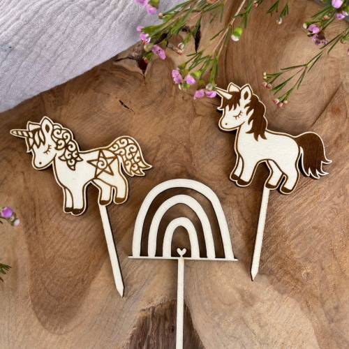 Caketopper Einhorn Regenbogen Kindergeburtstag / Kuchenstecker Cake Topper Unicorn Rainbow / Cupcake Muffins
