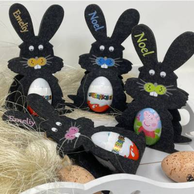 Osterhase mit namen aus Filz Ü-Ei halter eierhalter oster geschenk personalisiert osterei dunkel