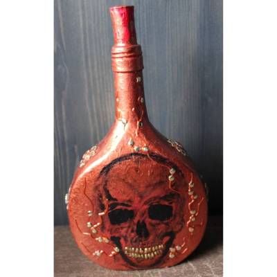 Steampunk Deko MOTH & SKULL Acrylmalerei auf Flasche im Gothic- und Steampunk-Stil Vintage-Stil handbemalt Halloweendeko