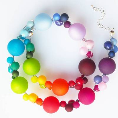 Wunderschöne Regenbogenkette mit Glasperlen aus Muranoglas - auffälliges, buntes Collier