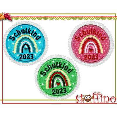 Applikation Button Schulkind 2026 Regenbogen – Schultüte & T-Shirt | Wunschfarbe