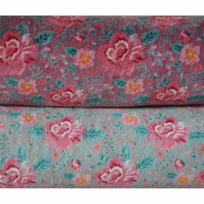 Weicher Nicki-Velour mit romantischen Rosen Blumen rosa grau 50 x 150 cm Nähen 