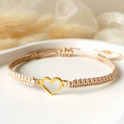 Armband Makramee, Muttertag, Valentinstag, verschiedene Farben, Herz vergoldet, Geschenk Geburtstag