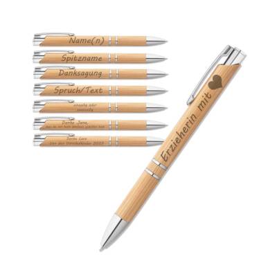 Abschiedsgeschenk Erzieherin mit Herz | Geschenk Lehrerin Tagesmutter | Kugelschreiber Holz mit Gravur | Bambus