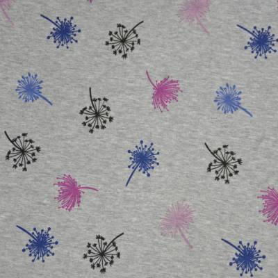 Alpenfleece Stoff grau melange mit Pusteblumen 50 x 150 cm Kuschelsweat