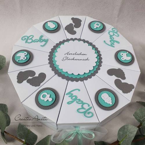 Schachteltorte Torte BABY Mint-Grau-Weiß Taufe Geburt