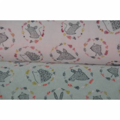 Nicki-Velour mit Waldtieren Forrest friends rosa grau 50 x 155 cm Nähen