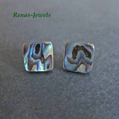 Ohrstecker Abalone Paua Perlmutt Muschel Ohrringe Regenbogen Farbe Perlmuttohrstecker Perlmuttohrringe quadratisch/raute