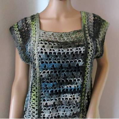 Häkelshirt mit hübschen Mustern, Überwurf, Top, Shirt, aus Baumwolle mit Leinen und Viskose