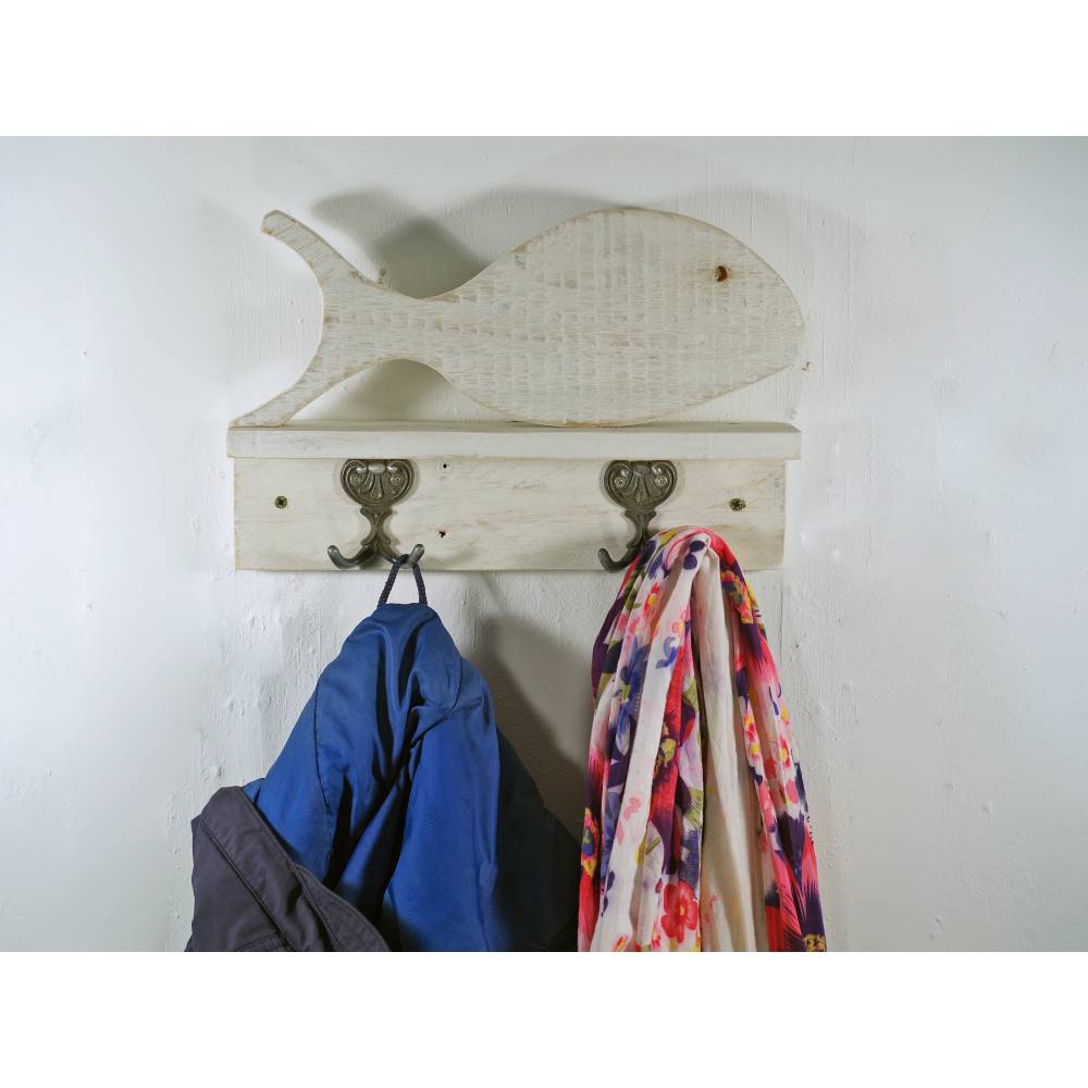 Garderobe, Schlüsselleiste, Wohnen, Deko, Fisch aus Holz, Hakenleiste, Schlüsselbrett, Hakenbrett, Dekoration, Altholz, Bild 1