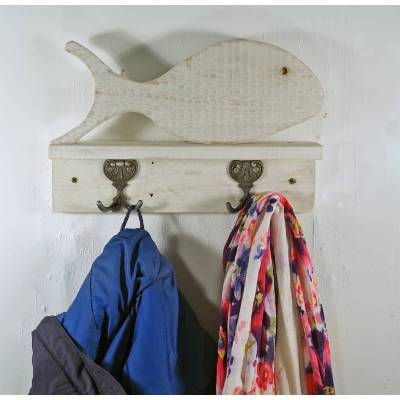 Garderobe, Schlüsselleiste, Wohnen, Deko, Fisch aus Holz, Hakenleiste, Schlüsselbrett, Hakenbrett, Dekoration, Altholz,