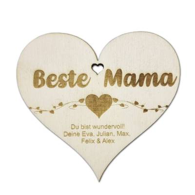 Anhänger Holz  Herz personalisiert | Muttertag Geschenk Holz | Herz Holz Hängend Beste Mama