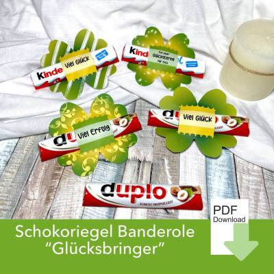 4 Kleeblatt Duplo Verpackung Banderolen, Schokolade, Viel Glück Geschenk, Glücksbringer, Kollegen, Wünsche Prüfung