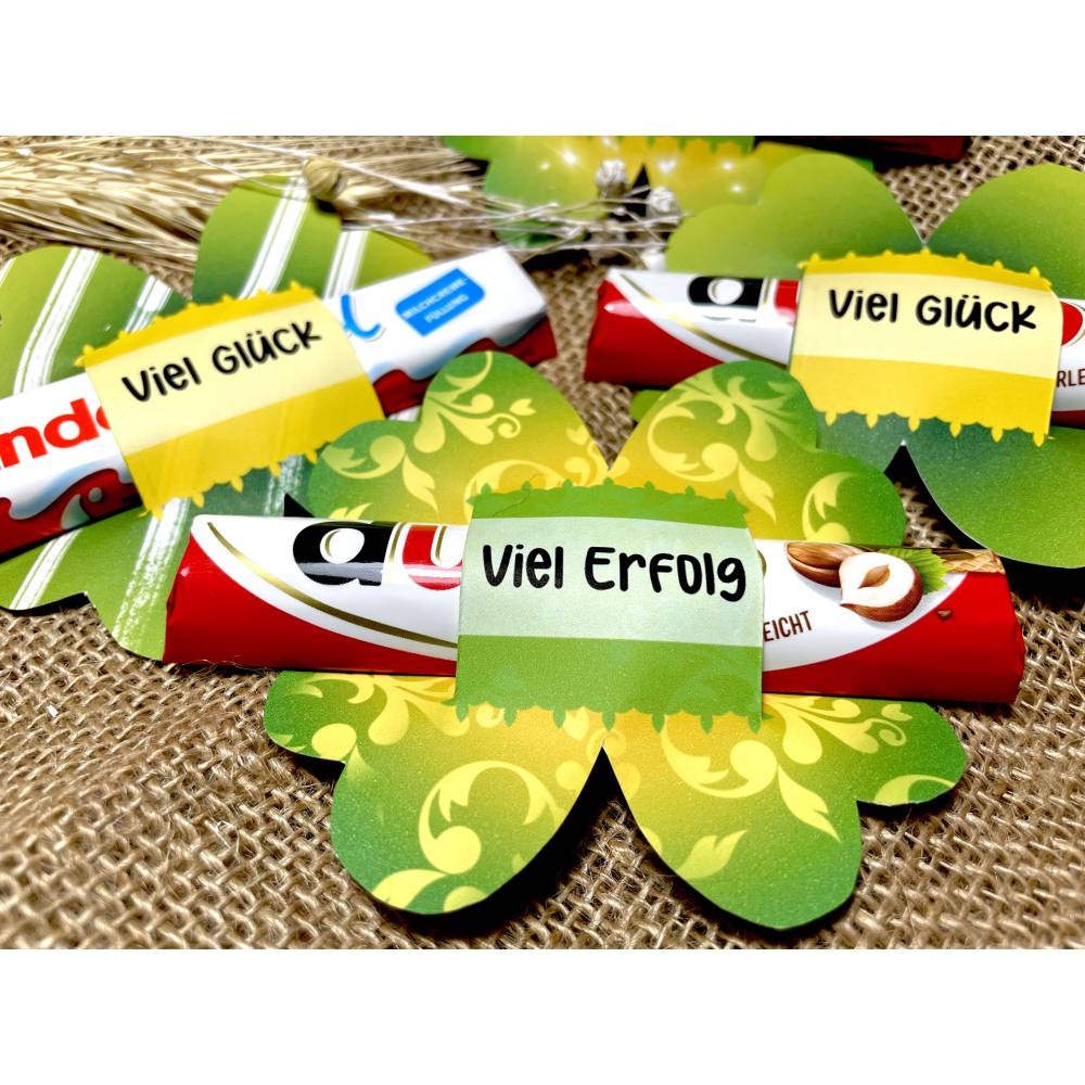 4 Kleeblatt Duplo Verpackung Banderolen, Schokolade, Viel Glück Geschenk, Glücksbringer, Kollegen, Wünsche Prüfung Bild 3