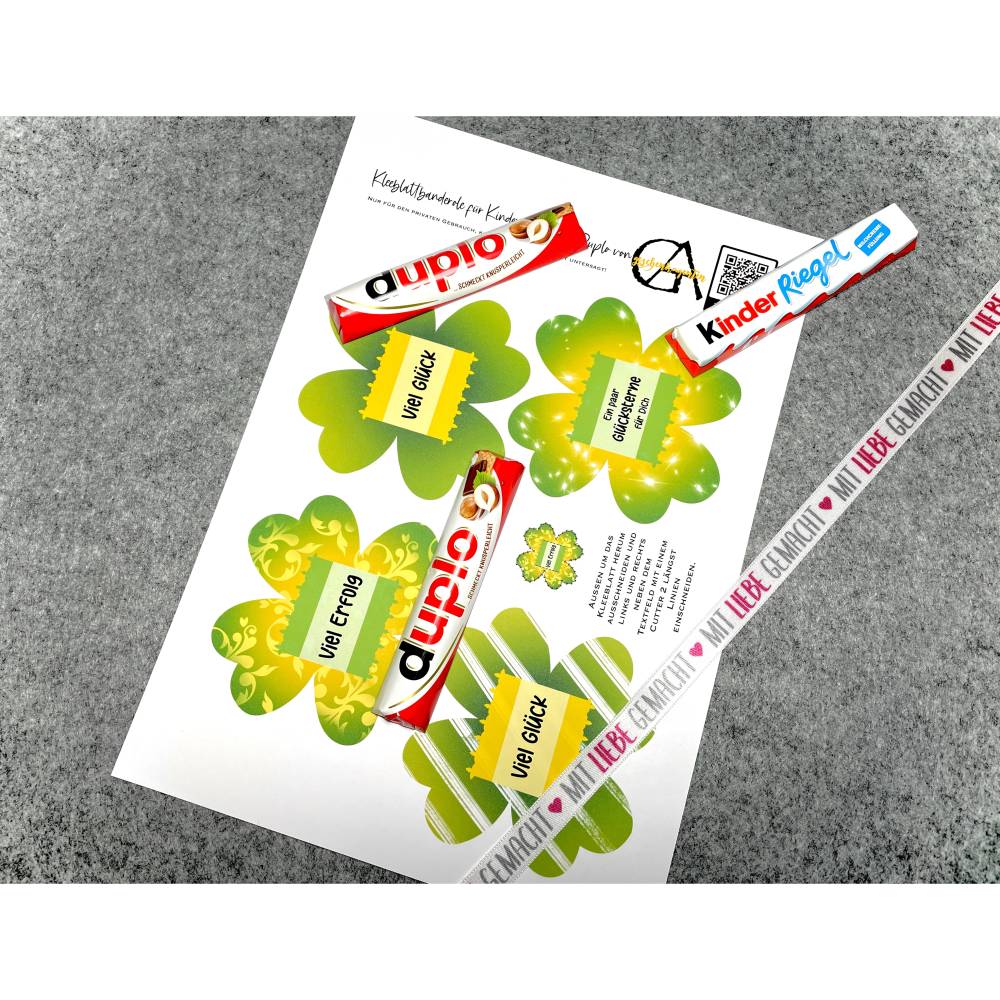 4 Kleeblatt Duplo Verpackung Banderolen, Schokolade, Viel Glück Geschenk, Glücksbringer, Kollegen, Wünsche Prüfung Bild 4