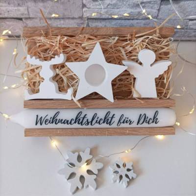 Geschenke Set Weihnachten – Handgemachtes Kerzenset mit Raysin-Deko & Kerzenhalter