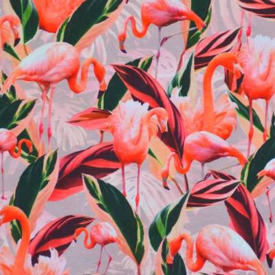 Farbstarker Jersey mit zarten Flamingos Digitaldruck 50 x 150 cm dehnbar Nähen