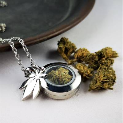Kette, Medaillon, Edelstahl, Hanfblüte, Unkraut , Cannabis Schmuck, Geschenke für Stoner, 420 