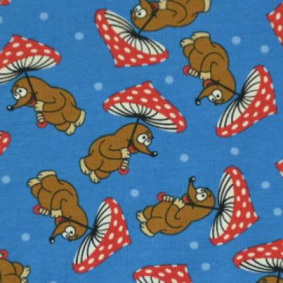 Jersey Maulwurf mit Schirm Fliegenpilz blau Baumwolle 50 x 150 cm Nähen