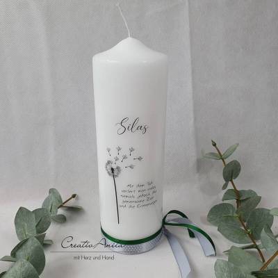 Gedenkkerze - Trauerkerze mit Pusteblume und Trauerspruch