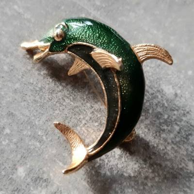 Brosche Delfin , Emaille , Strass