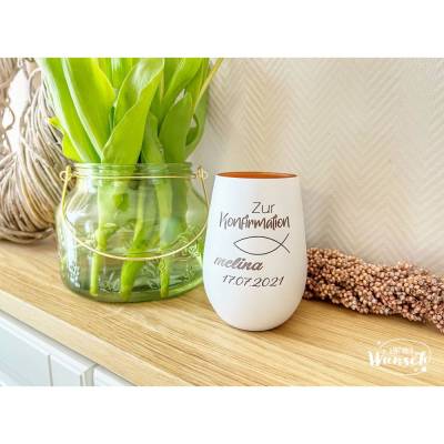Personalisiertes Windlicht | Konfirmation | Kommunion | Gravur | Kristallglas | Erinnerungslicht | Vase | Geschenk zur K