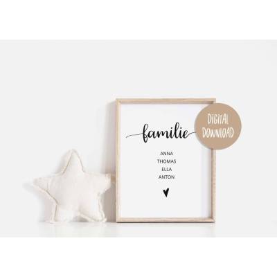 Familien Poster personalisiert mit Namen | Geschenk zum Einzug | Geschenk Umzug | Geschenk Familie | Baby | Geburt