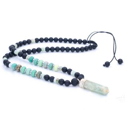 Herren Halskette aus Edelsteinen Jade Onyx und Hämatit mit Jade-Anhänger, LIMITED EDITION