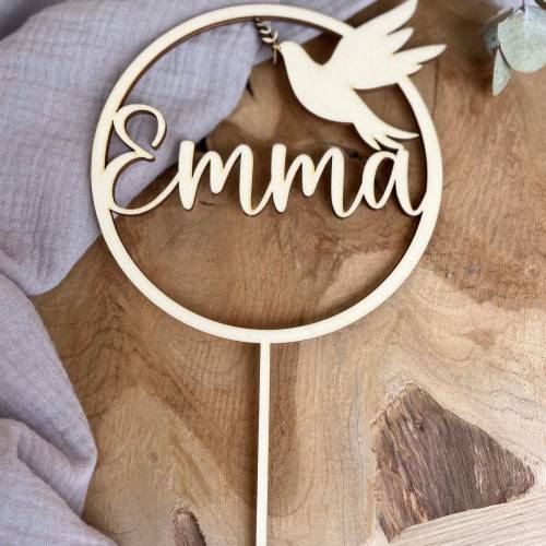 Caketopper zur Taufe Kommunion Konfirmation mit Namen / Kuchendeko personalisiert mit Taube / Cake Topper