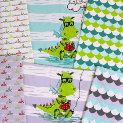 Jersey Panel Drago goes to school 3 teilig ca. 70 x 180 cm Stoffonkel GOTS