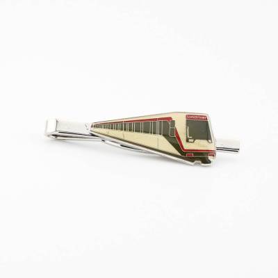 Vintage Krawattenklammer Silberfarbe glänzend mit Eisenbahn Zug Strassenbahn Herren Schmuck